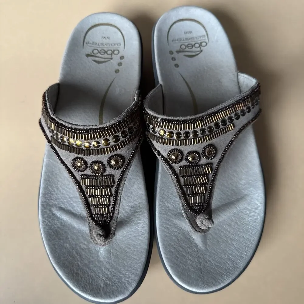ABEO biosystem brown beaded flip flop, sandals, slides, women's size 9